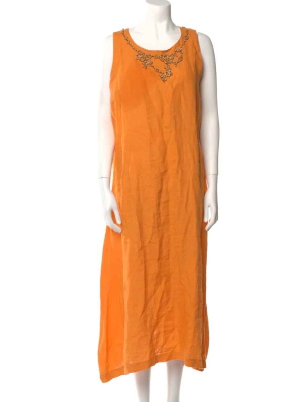 Sleeveless Orange Embellished Maxi Dress